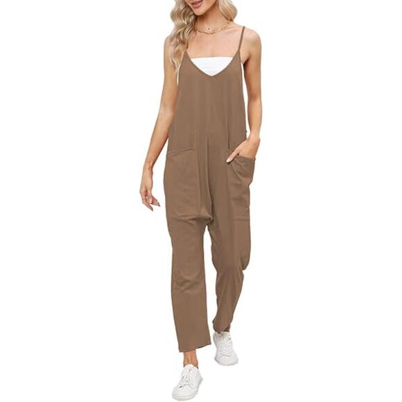 DEEP SELF Pants - Loose Casual V Neck Jumpsuits Harem Long Pants Overalls, SIZE XL, 7E-137J001
